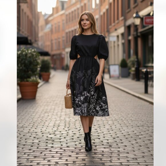 NEW INC INTERNATIONAL CONCEPTS Linna Garden Cutout Printed Dress - Picture 1 of 11